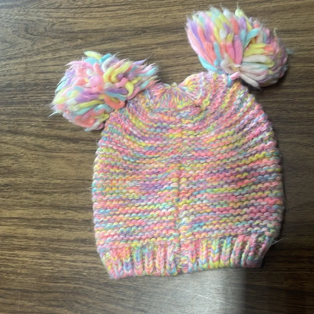 Colorful Knit‎ Beanie with Pom Poms